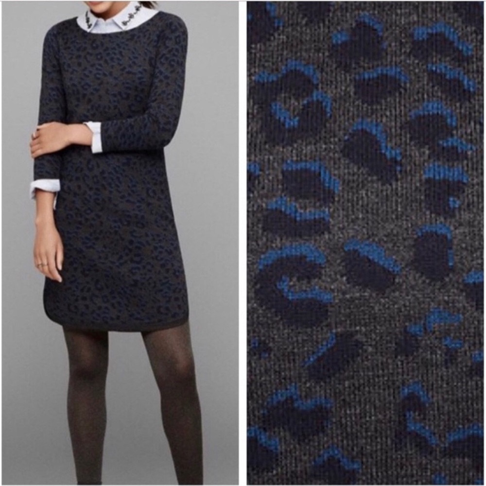 LOFT Blue and Black Animal Print Dress